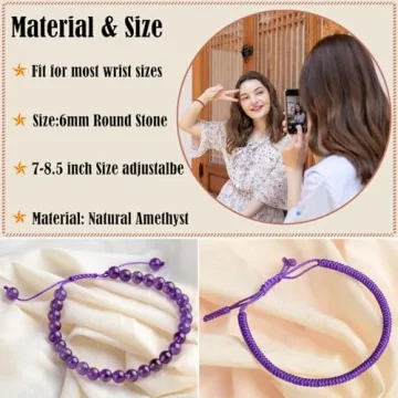 LPBeads Amethyst Bracelet Adjustable Natural Stone Gift