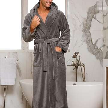 Alexander Del Rossa Mens Robe, Plush Fleece Hooded Bathrobe Men, Men's Bathrobes, Big and Tall Bath ...
