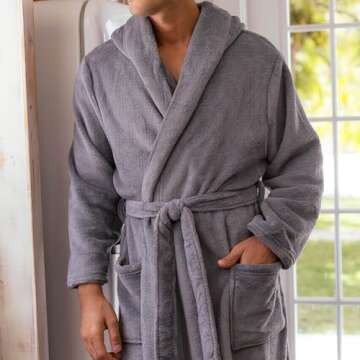 Alexander Del Rossa Mens Robe, Plush Fleece Hooded Bathrobe Men, Men's Bathrobes, Big and Tall Bath Robe for Men Steel Gray 2XL (A0125STL2X)