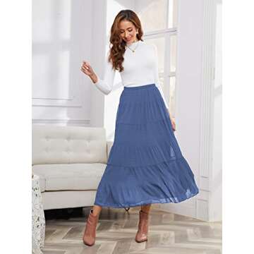 NASHALYLY Women's Chiffon Elastic High Waist Pleated A-Line Flared Maxi Skirts