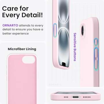 ORNARTO Compatible with iPhone 16e Case 6.1"(2025), Liquid Silicone 3 Layers Full Covered Soft Gel Rubber Phone Case,Shockproof Protective Cover with Anti-Scratch Microfiber Lining-Chalk Pink