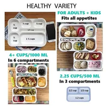 Bento Lunch-Box and Snack Container Set for Kids, 6 and 3 Compartment Boxes Leakproof School Bentos Meal Portion Control Containers BPA Free, Boys Girls Adults, Purple Lilac Large + MINI 2 pack