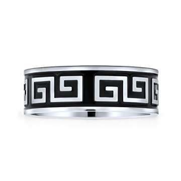 Bling Jewelry Greek Key Mens Stainless Steel Band Ring Black 9