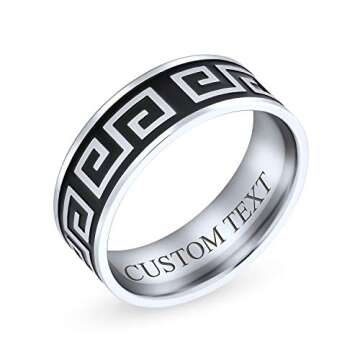 Bling Jewelry Greek Key Mens Stainless Steel Band Ring Black 9