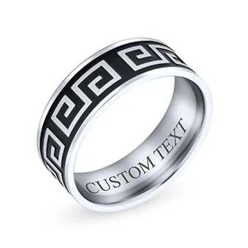 Bling Jewelry Greek Key Mens Stainless Steel Band Ring Black 9