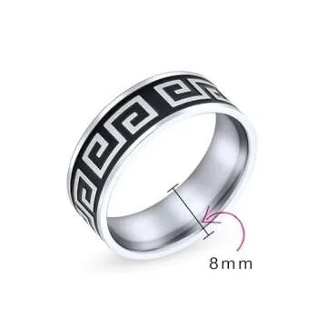 Bling Jewelry Greek Key Mens Stainless Steel Band Ring Black 9