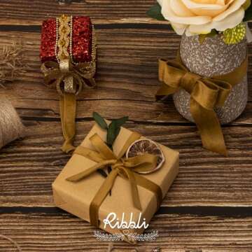 Ribbli Antique Gold Velvet Ribbon Double Faced 1/2 Inch 10-Yard Spool Gold Ribbon Use for Christmas ...
