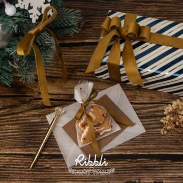 Ribbli Antique Gold Velvet Ribbon Double Faced 1/2 Inch 10-Yard Spool Gold Ribbon Use for Christmas Tree Ornaments Gift Wrapping Wreath Decoration Wedding Boutonnieres