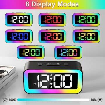 Colorful Nightlight LED Digital Alarm Clock with Super Loud Dual alarm, Weekday mode, Snooze, Dimmer, USB Charging Port for Livingroom, Bedroom, Bedside, Heavy Sleeper, Adult, Kid, Teens, gift, Black