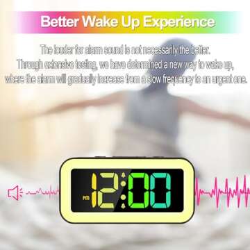 Colorful Nightlight LED Digital Alarm Clock with Super Loud Dual alarm, Weekday mode, Snooze, Dimmer, USB Charging Port for Livingroom, Bedroom, Bedside, Heavy Sleeper, Adult, Kid, Teens, gift, Black
