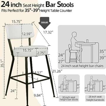 Sucrever 24” Boucle Bar Stools Set of 2, Counter Height Bar Stools with Back, Sherpa Barstools wit...