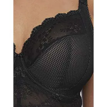 Elomi Women's Charley Bralette: Fashion-Forward Longline Style with Plunge Neckline. Three-Piece Cups, Stretch Lace, Diamond Mesh Fabric. UK Sizes E-HH, US Sizes DDD-L Black