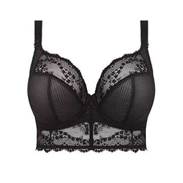 Elomi Women's Charley Bralette: Fashion-Forward Longline Style with Plunge Neckline. Three-Piece Cups, Stretch Lace, Diamond Mesh Fabric. UK Sizes E-HH, US Sizes DDD-L Black