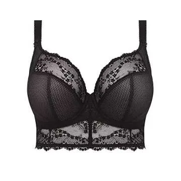 Elomi Women's Charley Bralette: Fashion-Forward Longline Style with Plunge Neckline. Three-Piece Cups, Stretch Lace, Diamond Mesh Fabric. UK Sizes E-HH, US Sizes DDD-L Black