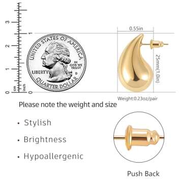 Gacimy Gold Teardrop Earrings Dupes for Women, Chunky Gold Earrings for Women with 925 Sterling Silver Post, 14K Gold Tear Drop Earrings for Women, 1 Inches