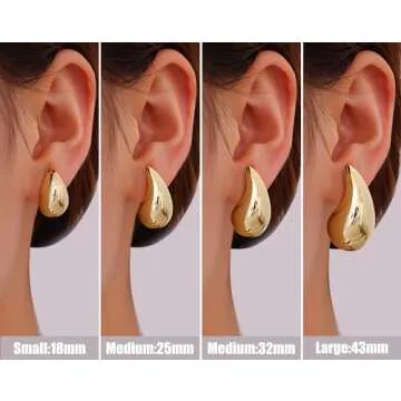 Gacimy Gold Teardrop Earrings Dupes for Women, Chunky Gold Earrings for Women with 925 Sterling Silver Post, 14K Gold Tear Drop Earrings for Women, 1 Inches