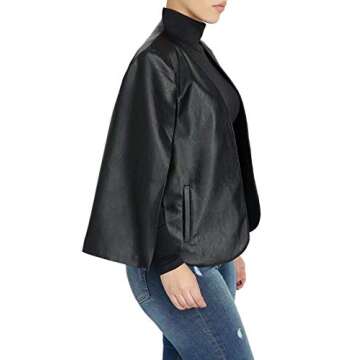 Aro Lora Women's PU Faux Leather Open Front Cape Cloak Poncho Slit Sleeve Short Jacket Coat Blazer Small Black