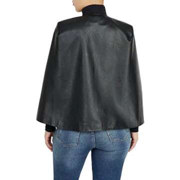 Aro Lora Women's PU Faux Leather Open Front Cape Cloak Poncho Slit Sleeve Short Jacket Coat Blazer Small Black