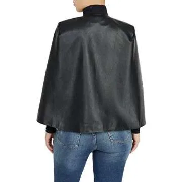 Aro Lora Women's PU Faux Leather Open Front Cape Cloak Poncho Slit Sleeve Short Jacket Coat Blazer Small Black
