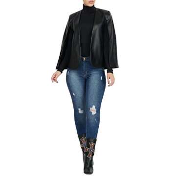 Aro Lora Women's PU Faux Leather Open Front Cape Cloak Poncho Slit Sleeve Short Jacket Coat Blazer Small Black
