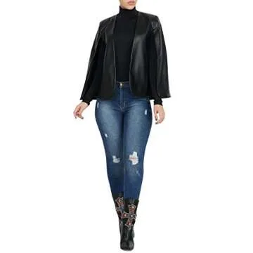 Aro Lora Women's PU Faux Leather Open Front Cape Cloak Poncho Slit Sleeve Short Jacket Coat Blazer Small Black