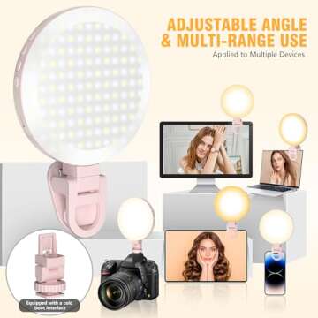 154 LED Phone Light, 5000Mah Rechargeable Selfie Light Clip Video Light, Adjusted 3 Light Modes, 10 ...