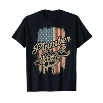 Plumber American Flag Plumbing Gift Pipe Wrench Patriotic T-Shirt