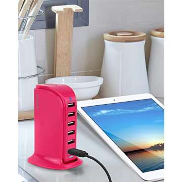 Aduro 40W 6-Port USB Desktop Charging Station HubWall Charger for iPhone iPad Tablets Smartphones wi...