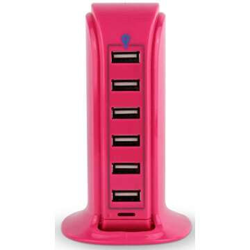 Aduro 40W 6-Port USB Desktop Charging Station HubWall Charger for iPhone iPad Tablets Smartphones with Smart Flow (Pink)