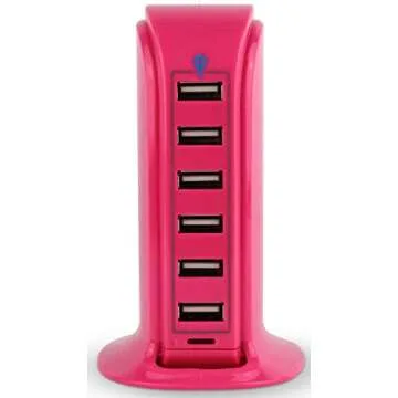 Aduro 40W 6-Port USB Desktop Charging Station HubWall Charger for iPhone iPad Tablets Smartphones with Smart Flow (Pink)
