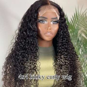ALLRUN 4x4 Curly Wigs Human Hair Pre Plucked Glueless Kinky Curly Wig Wear N Go Closure Wigs Human Hair For Black Women 180% Density Lace Closure Wig 18 Inch