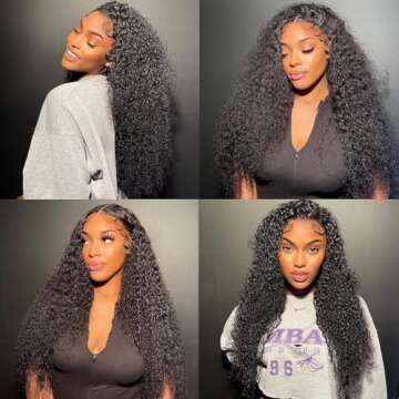 ALLRUN 4x4 Curly Wigs Human Hair Pre Plucked Glueless Kinky Curly Wig Wear N Go Closure Wigs Human Hair For Black Women 180% Density Lace Closure Wig 18 Inch