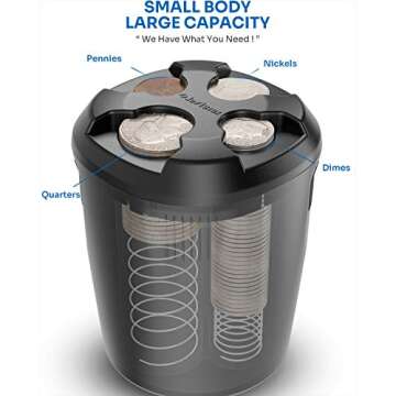 JOYTUTUS Universal High Capacity Car Coin Holder for Cup, Change Holder Compatible with Most Trucks Accessories, Sort Penny, Quarter, Dime, Nickels (Black)