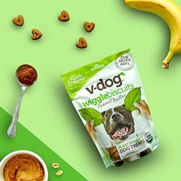V-Dog Vegan Wiggle Biscuit Organic Dog Treats, Peanut Butter, 10 Ounce, Superfoods