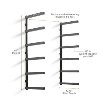 Bora Portamate Wood Organizer and Lumber Storage Metal Rack with 6-Level Wall Mount – Indoor and O...