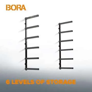 Bora Portamate Wood Organizer and Lumber Storage Metal Rack with 6-Level Wall Mount – Indoor and Outdoor Use, PBR-006B