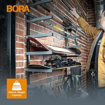 Bora Portamate Wood Organizer and Lumber Storage Metal Rack with 6-Level Wall Mount – Indoor and Outdoor Use, PBR-006B