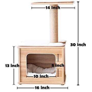 Catry Cat Tree-A Cat Play House Combo with Cat Hammock, Scratching Post, and Comfort Home Invariably Trap Kitten to Stay Around This 30” Easy Assembled Sturdy Cat Furniture, Beige (1st Generation)