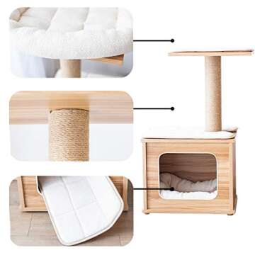 Catry Cat Tree-A Cat Play House Combo with Cat Hammock, Scratching Post, and Comfort Home Invariably Trap Kitten to Stay Around This 30” Easy Assembled Sturdy Cat Furniture, Beige (1st Generation)