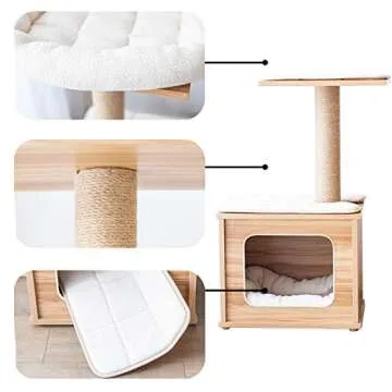 Catry Cat Tree-A Cat Play House Combo with Cat Hammock, Scratching Post, and Comfort Home Invariably Trap Kitten to Stay Around This 30” Easy Assembled Sturdy Cat Furniture, Beige (1st Generation)