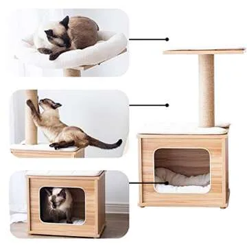 Catry Cat Tree-A Cat Play House Combo with Cat Hammock, Scratching Post, and Comfort Home Invariably Trap Kitten to Stay Around This 30” Easy Assembled Sturdy Cat Furniture, Beige (1st Generation)