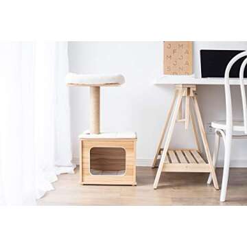 Catry Cat Tree-A Cat Play House Combo with Cat Hammock, Scratching Post, and Comfort Home Invariably Trap Kitten to Stay Around This 30” Easy Assembled Sturdy Cat Furniture, Beige (1st Generation)