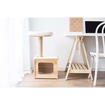 Catry Cat Tree-A Cat Play House Combo with Cat Hammock, Scratching Post, and Comfort Home Invariably Trap Kitten to Stay Around This 30” Easy Assembled Sturdy Cat Furniture, Beige (1st Generation)