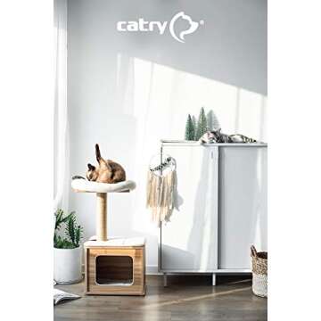 Catry Cat Tree-A Cat Play House Combo with Cat Hammock, Scratching Post, and Comfort Home Invariably Trap Kitten to Stay Around This 30” Easy Assembled Sturdy Cat Furniture, Beige (1st Generation)
