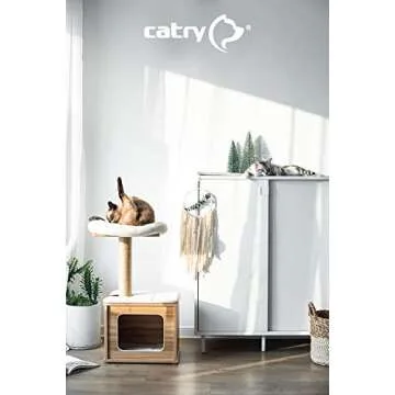 Catry Cat Tree-A Cat Play House Combo with Cat Hammock, Scratching Post, and Comfort Home Invariably Trap Kitten to Stay Around This 30” Easy Assembled Sturdy Cat Furniture, Beige (1st Generation)