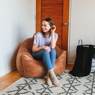 Big Joe Hug Bean Bag Chair - Tan Vegan Suede, Comfortable and Stylish for Kids and Teens, Perfect fo...
