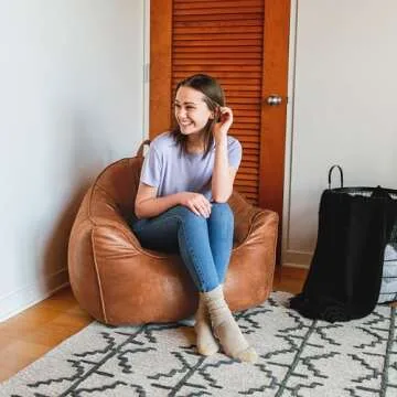 Big Joe Hug Bean Bag Chair - Tan Vegan Suede, Comfortable and Stylish for Kids and Teens, Perfect fo...