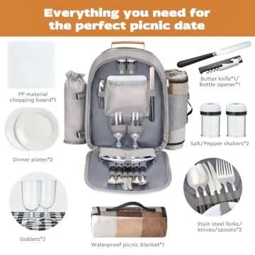 Couple Gifts 22L Picnic Basket Set, Grey Insulated Picnic Backpack for 2, Leak Proof Cooler Camping Gifts, Cool Bridal Shower Gifts Anniversary Engagement Wedding Gifts for Couples, Mr and Mrs Gifts