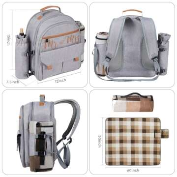 Couple Gifts 22L Picnic Basket Set, Grey Insulated Picnic Backpack for 2, Leak Proof Cooler Camping Gifts, Cool Bridal Shower Gifts Anniversary Engagement Wedding Gifts for Couples, Mr and Mrs Gifts