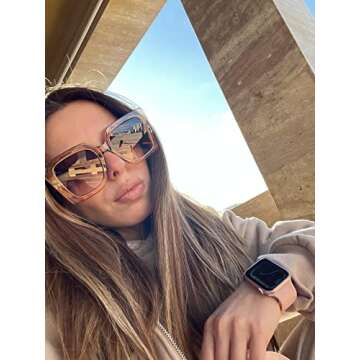 FEISEDY Sunglasses Womens Trendy, Oversized Square Shades, Pearl Inlay Cat Eye Frame UV400 Protectio...